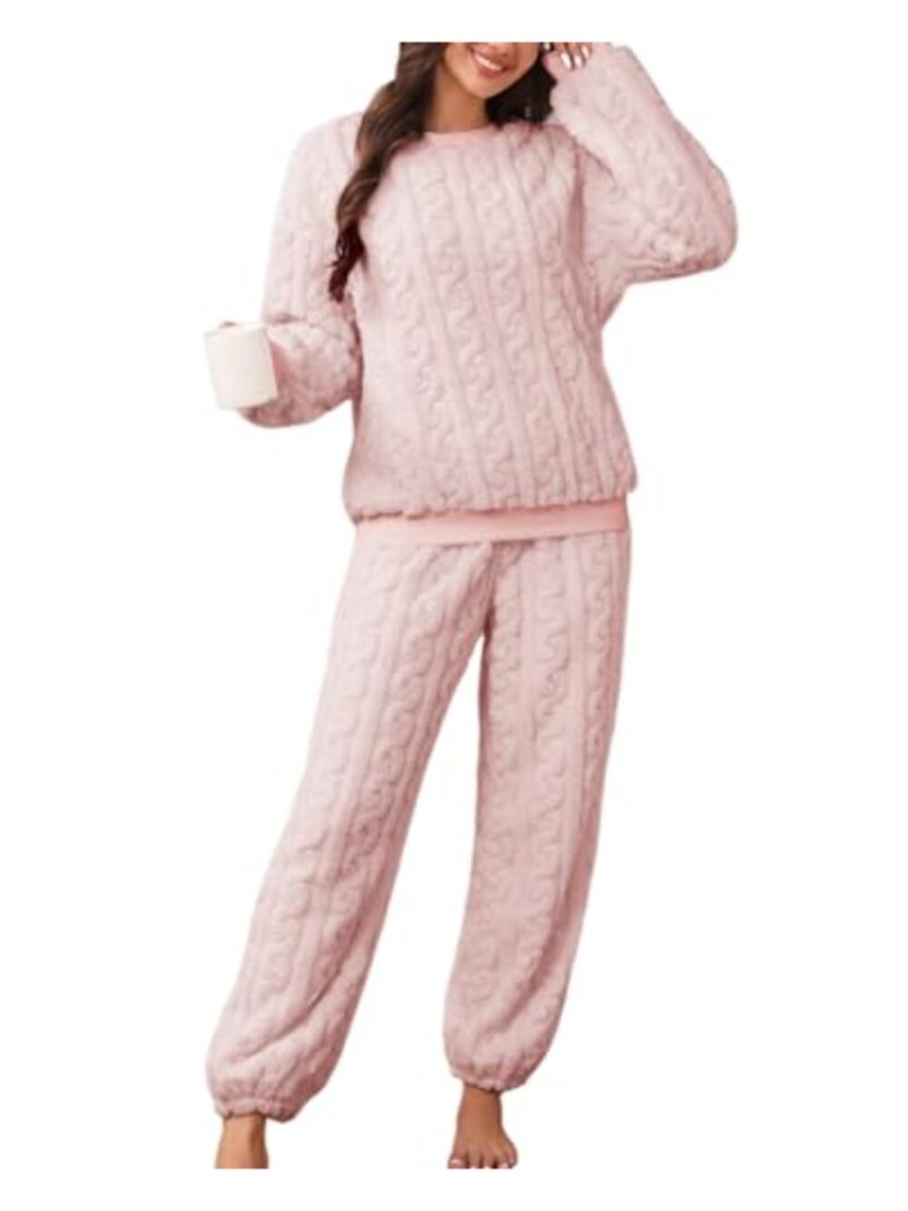Fluffy Fleece Pajama Set Warm Plush Lounge Sleepwear